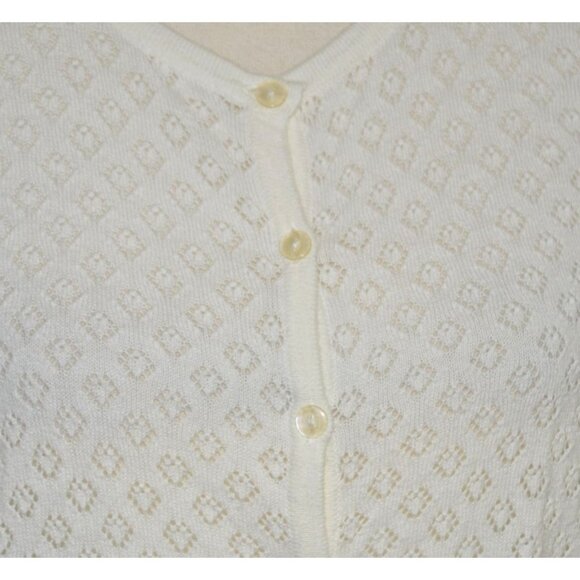 Outlander White Button Up Long Sleeve V-Neck Open Weave Cardigan Sweater Size L - Picture 3 of 10